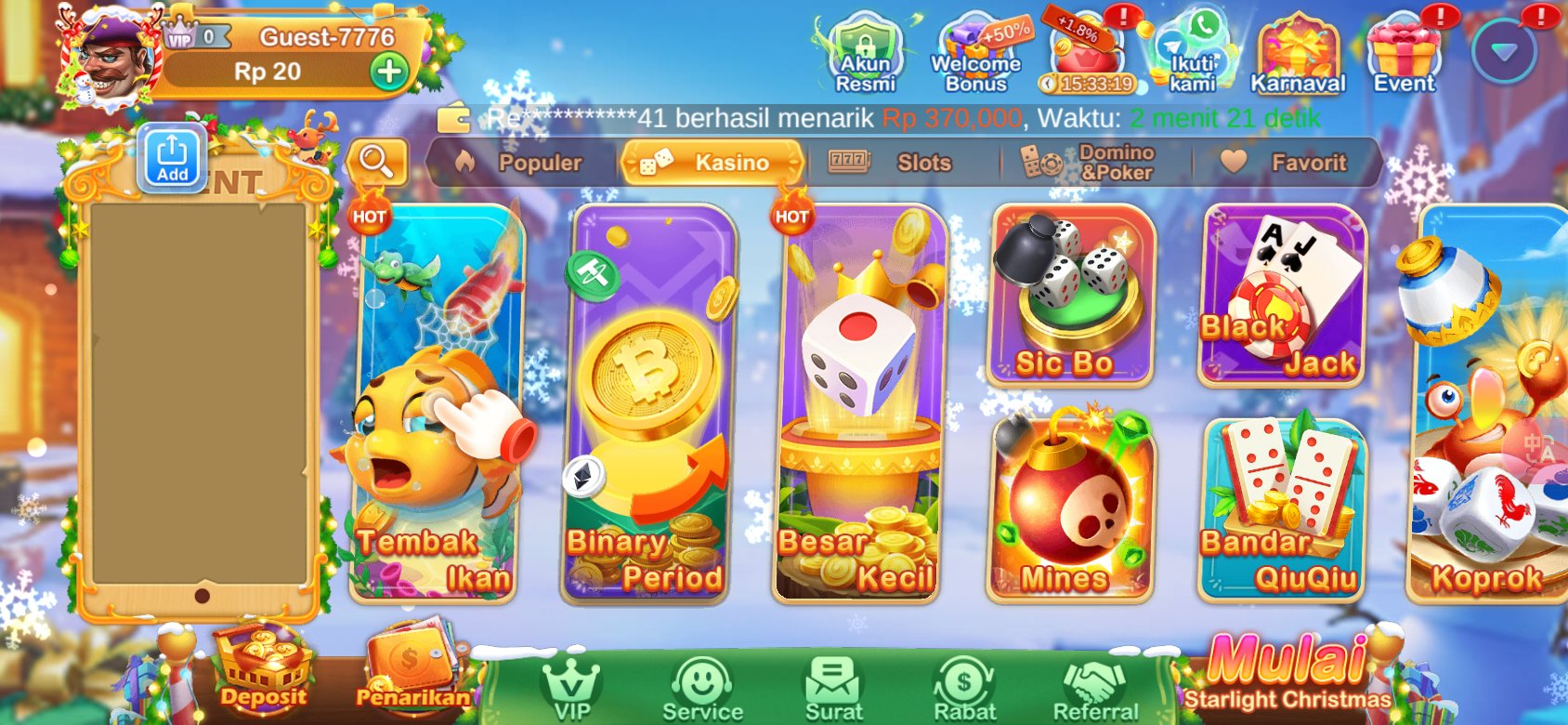 Game kasino populer seperti Tembak Ikan dan Sic Bo tersedia di Rr777 2 4 354 3.